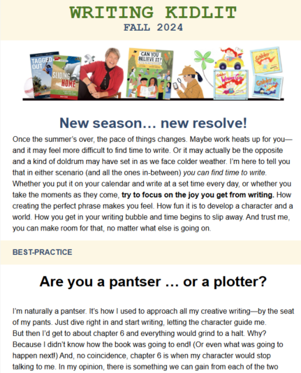 screencap of newsletter Writing Kidlit by Joyce Grant