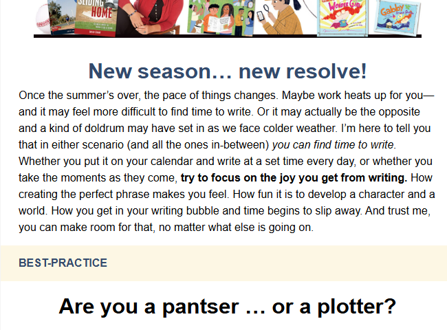 screencap of newsletter Writing Kidlit by Joyce Grant